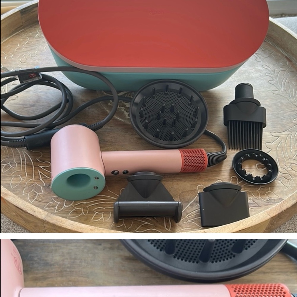 Pink and Teal Hair Dryer with Attachments